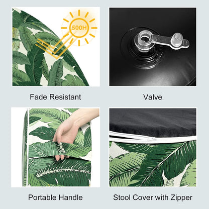 LVTXIII Outdoor/Indoor Round Inflatable Ottoman, All Weather Patio Footstool, Portable Footrest Seat for Patio Garden, Camping or Home, 21"x21"x9", Swaying Palms Green