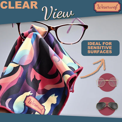 WESERWEF Design Microfiber Glasses Cleaning Cloth – Premium Cleaning Cloth for Eyeglasses, Screens, Tablets, Cameras & Lenses, 12" x 12", Ultra-Soft & Scratch-Free (Cats)
