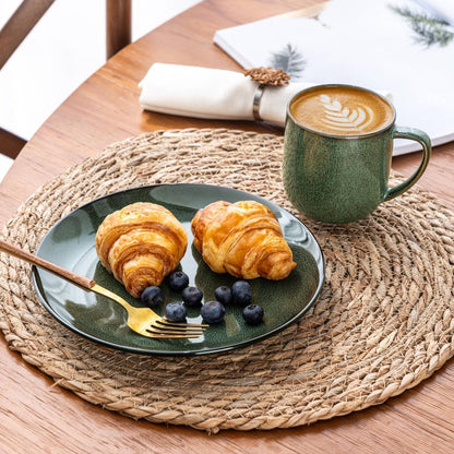 LERATIO Ceramic Dinnerware Sets for 4,16-Piece Reactive Glaze Plates and Bowls Set with Mugs,Highly Chip and Crack Resistant | Dishwasher,Microwave & Oven Safe Dishes set-Green