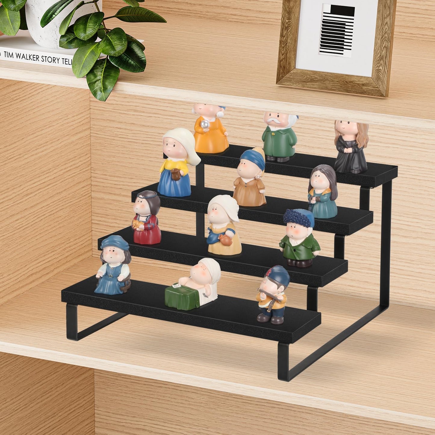 YINMIT Wooden Display Riser Stand, Tiered Perfume and Cologne Organizer Stand, 4 Tier Spice Rack Organizer, Rustic Display Shelf for Candles (4 Tier,Black)