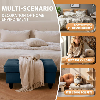 Ottoman Rectangular Storage Ottoman Bench, Faux Leather Footrest, Coffee Table, Stool Footstool with Hinged Lid for Living Room, Bedroom, Entryway, Dark Blue, 35"x23.5"x17.5"