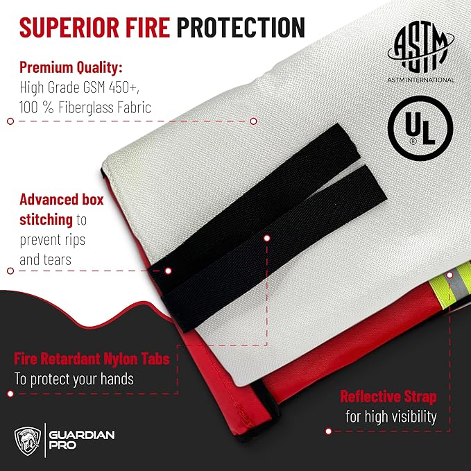 Emergency Fire Blanket for Home and Kitchen - 47"x47" - Must Have Fire Protection - Fire Suppression Fiberglass Fire Blankets for House Camping Car Office Emergency Survival Safety (2 Pack)