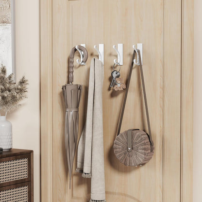 Adhesive Wall Hook for Towel/Coat - Extra Sticky 10LB Stainless, Stick on Hanger for Bath or Shower, White 8-Pack