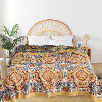 Boho Throw Blanket for Bed - 100% Pure Cotton Ultra Soft Rustic Quilt - Farmhouse Decor Bed Blankets, All Season Rustic Throw for Sofa Couch Chair(60"×80", Boho Flover)