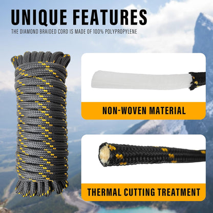 Diamond Braided Polypropylene Rope Nylon Rope Mix Thick Heavy Duty Ropes 1/2 inch 50ft High Strength Perfect for Clothesrope Camping Hiking and Other Outdoor Activities Black 50ft