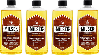 Milsek Furniture Polish and Wood Cleaner with Lemon Oil - Multipurpose Solution for Home Improvement from Hardwood Floors to Kitchen Cabinets - 12 Fl Oz (Pack of 4)