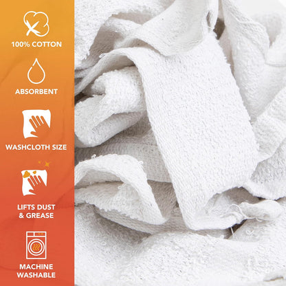Arkwright W11 Terry Cloth Towels for Cleaning - Case of 25 - Soft Cotton Blend Washable Multi-Purpose Bar Mop, Absorbent & Quick Dry, Bulk Box of Rags for Kitchen, Auto Shop, and Garage, 25 lb, White