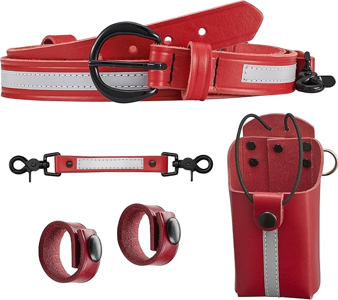 Shield Wallets Reflective Red Leather Firefighter Bundle Anti-Sway Strap for Radio, Firefighter's Radio Holder with Black Rivets