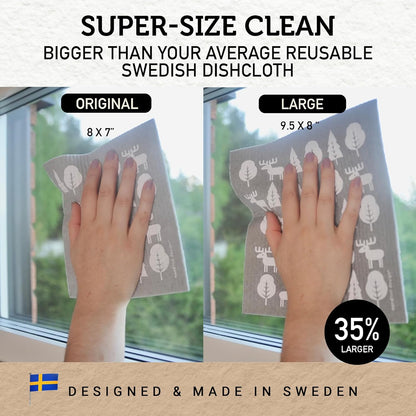 Nordhus Design Large Swedish Dishcloths, 5 Grey Cloths, Made in Sweden - 9.5 x 8 inch Reusable, Washable Cellulose Cotton Kitchen Cloths - Replace Paper Towels, Wipes, Sponges, Dish Rags