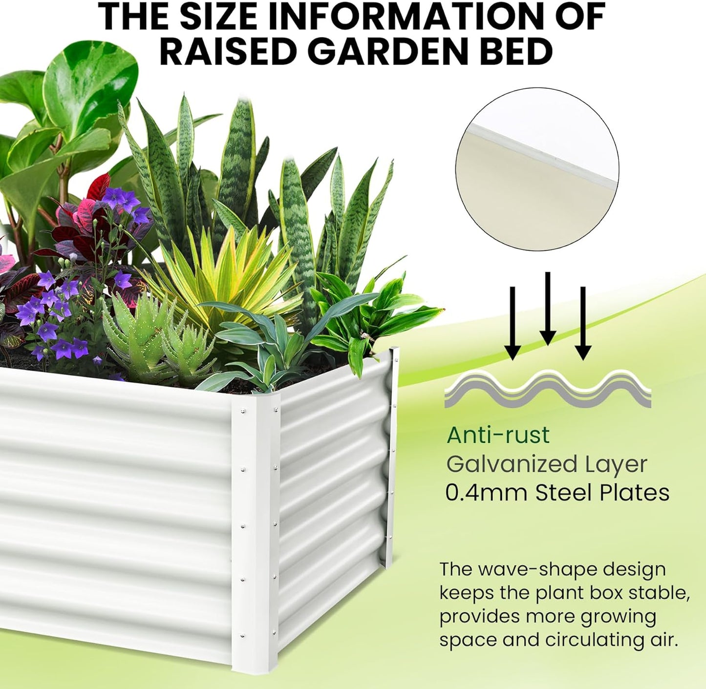 Galvanized Raised Garden Bed Outdoor, 2 Pcs 6x3x1.5FT Outdoor Large Planter Raised Beds Open Base with Safety Edge and Glove for Vegetables Flowers Ground Planter, White