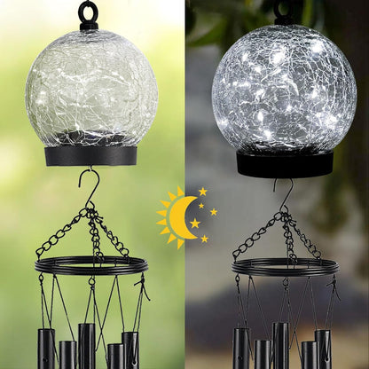 Wind Chimes Outdoor Solar Lights, 42 Inch Large Sympathy Chime 15 Cool White LEDs Crackled Glass Ball Birthday Gifts for Women Decorative Hanging in Garden, Yard, Patio, Landscape