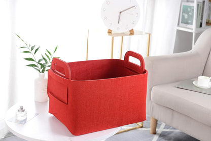 Minoisome Storage Basket Felt Storage Bin Collapsible& Convenient Box Organizer with Carry Handles for Office Bedroom Closet Babies Nursery Toys Laundry (Red, 19.9inch（L）×13.6inch（W）×12.6inch（H）)