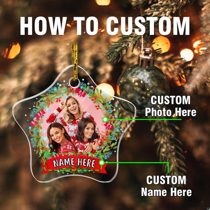 Personalized Christmas Ornaments, Crystal Custom Hanging Ornaments, Decorative Photo Hanging Glass Pendant, Design Own Picture, Gifts for Christmas, Star Decor for Family/Friends