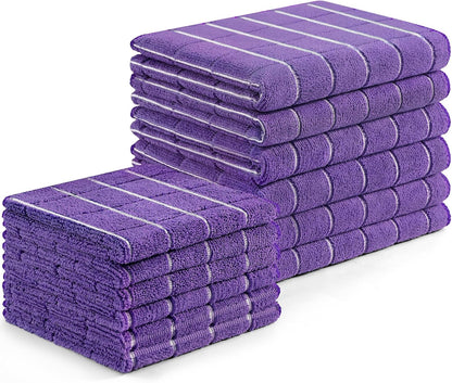 Homaxy Microfiber Kitchen Towels and Dishcloths Set, 12 Pack Soft and Absorbent Dish Hand Towels Bulk, 28 x 16 Inch & 12 x 12 Inch Quick Drying Rags for Washing Dishes, Purple