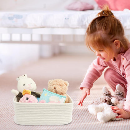 Small Woven Storage Baskets 12“X8”X5“ Decorative Rope Bins for Organizing Shelves, Closets, and Toys, Empty Gift Baskets, Cute Organizer Basket for Home and Office (white, regular)