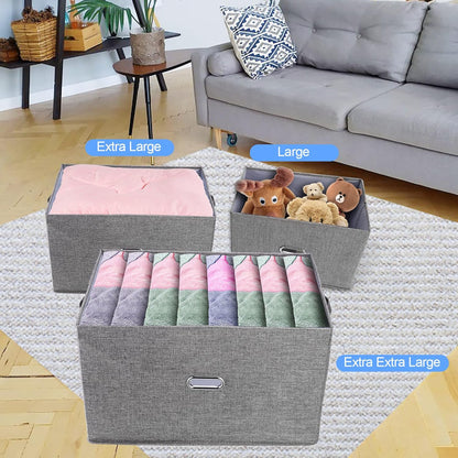 Large Linen Fabric Foldable Storage Bins with Removable Lid and Handles, Washable Storage Box Organizer Containers Baskets Cube with Cover for Bedroom,Office(Green, XXL)