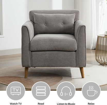 Mid Century Modern Accent Chairs, Chenille Grey Upholstered Armchair,Living Room Chairs with Wooden Legs, Side Single Sofa Chair for Bedroom, Office Cafe Waiting Room Apartment