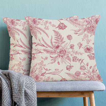 CXMEIFLY Hot Pink Spring Pillow Covers 16 x 16 Inch Set of 2 for Chinoiserie Flowers Decor Throw Pillows Floral Leaves Seasonal Plant Outdoor Decorative Cushion Cases for Couch Bed Decorations