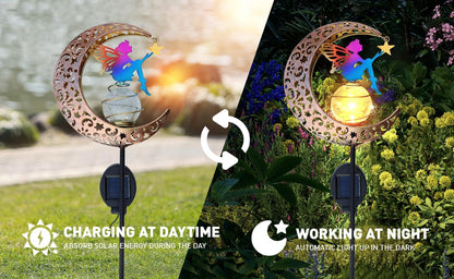 Moon Fairy Solar Garden Lights, Outdoor Decor Pathway Lights, LED Lawn Decor Lights - Gardening Gifts for Women(Moon Fairy Garden Lights)