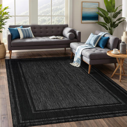 Beverly Rug Large Outdoor Rug 9x12 Modern Bordered Area Rugs for Indoor and Outdoor Patio Deck Porch Garden Waterproof Weather Sun Resistant Washable Outside Carpet (9 x 12 Black)