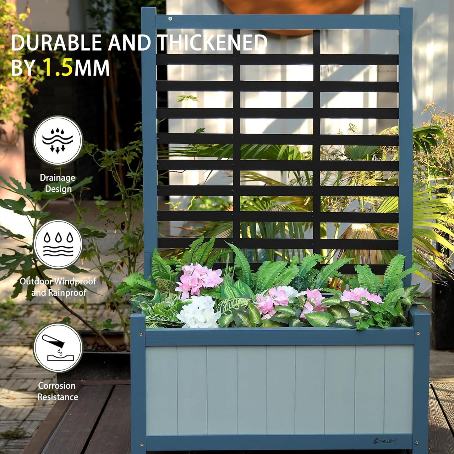 Wood Planter with Trellis Raised Garden Bed for Climbing Plants Elevated Wooden Planter Box,Outdoor Gardening Planting Bed to Grow Vegetables Climbing Plants Herbs Flowers (Blue)