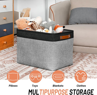DULLEMELO Fabric Storage Bins - Decorative Large Baskets for Home Shelves & Bedroom, Canvas Toy Organizers (Black & Gray)