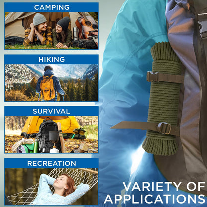 TECEUM Cotton Rope 3/16” (5 mm) – 50 FT – Strong All-Purpose Braided Rope – Natural Cotton – for Crafting, Сamping, Clothes Line, DIY, Indoor & Outdoor Use – Army Green