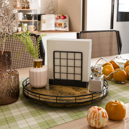 Lazy Susan Turntable Organizer for Table Top, 12’’ Round Wooden Lazy Susan for Cabinet Kitchen Countertop Pantry Dining Coffee Table for Condiments Spices, Rustic Bathroom Vanity Tray for Soap Candle