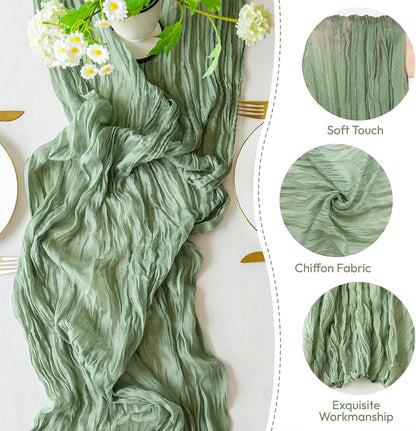 Sioloc 10 Pack Sage Green Cheesecloth Table Runner Fall Autumn Decor for Home 10ft Table Cloth for Tea Wedding Birthday Party Baby Bridal Shower Halloween Thanksgiving