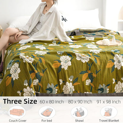 Boho Throw Blanket for Bed - 100% Pure Cotton Ultra Soft Rustic Quilt - Farmhouse Decor Bed Blankets, All Season Rustic Throw for Sofa Couch Chair(91''x 98'', Flower Branch)