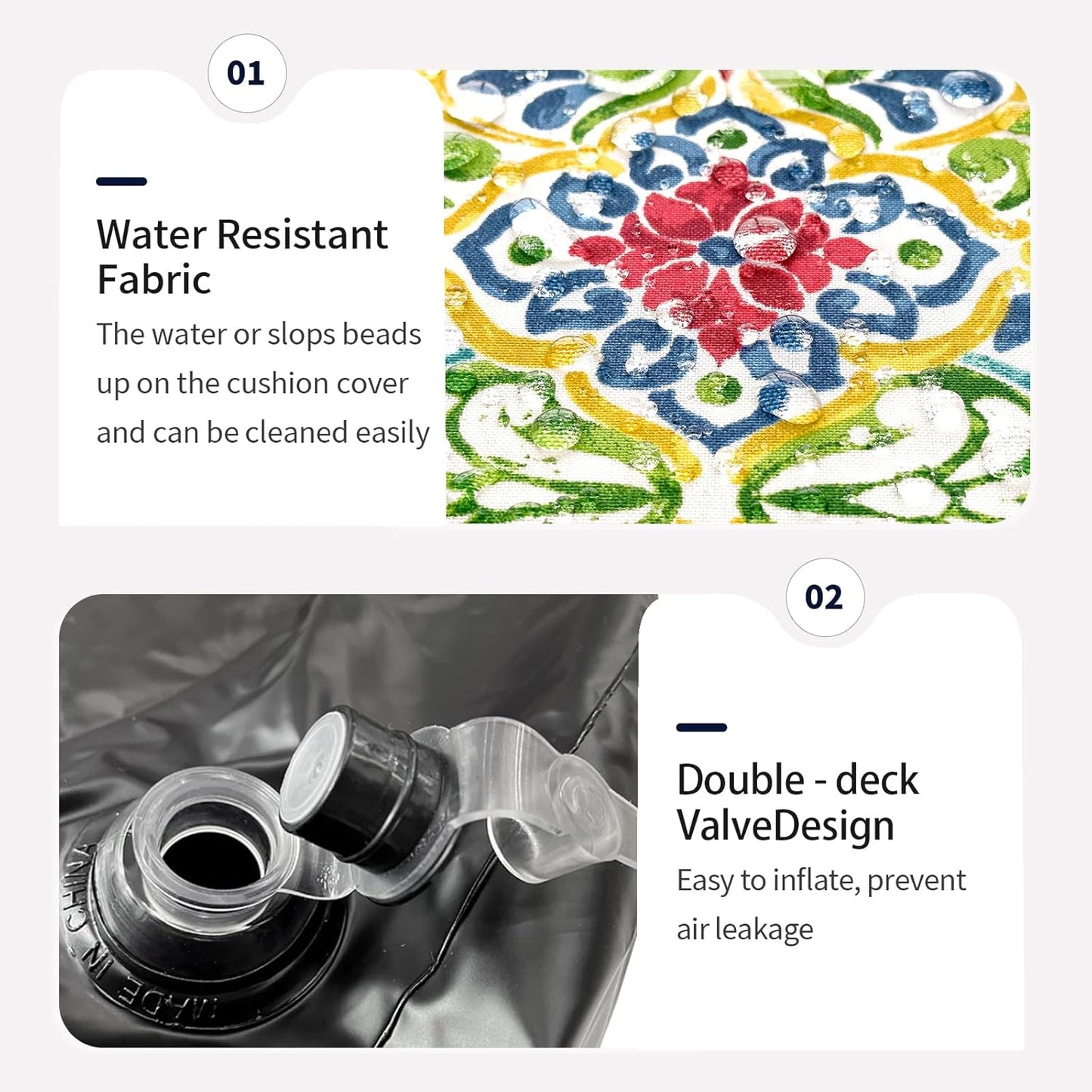 Inflatable Ottoman Stool D31 xH14 for Outdoor/Indoor Use, Water Repellent Patio Foot Rest Stool with Portable Handle,Round Pouf Ottoman Suitable for Garden,Deck and Camping - Damask Red