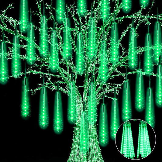 【2 Pack】 Christmas Lights Meteor Shower Rain Lights 12inch, Totally 20 Tube 480 LEDs Icicle Lights Outdoor Raindrop Lights for Xmas Halloween Wedding Party Tree Holiday Decoration, Green