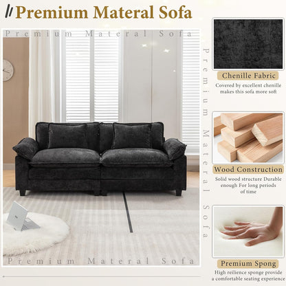 URRED Modular Sectional Sofa Comfy Cloud Couch, Modern Chenille Sofa Sleeper Deep Seat Couches with Ottoman/Pillows for Living Room (Black, 82.6'')
