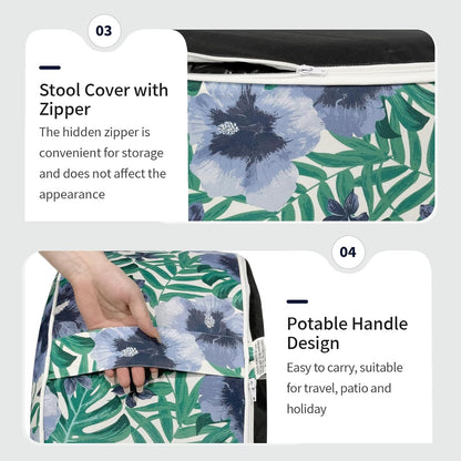 Inflatable Ottoman Stool D21 xH9 for Outdoor/Indoor Use, Water Repellent Patio Foot Rest with Portable Handle,Round Pouf Ottoman Suitable for Garden,Deck and Camping - Blue Salmone Tropical