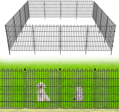5 Panels No Dig Decorative Garden Fence for Yard, 24 in(H) X 10 ft(L) Animal Barrier Fencing for Outdoor Dog, Metal Portable Garden Fences for Borders, Pets, Landscape, Temporary Fence