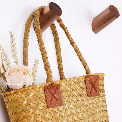 Wooden Wall Hooks, 2 Pack Coat Hooks Wall Mount, Natural Wood Hooks Coat Rack, Heavy Duty Hooks for Hanging Towels Entryway Coats Hat Rack for Wall (Walnut Wood)