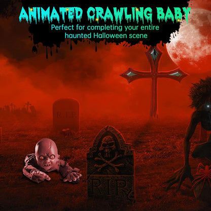 AW Halloween Animated Decoration Crawling Baby Zombie Scary Sound Sensor Activated Ghost Baby Doll Haunted House Flashing Eyes Party Outdoor Decor 2025