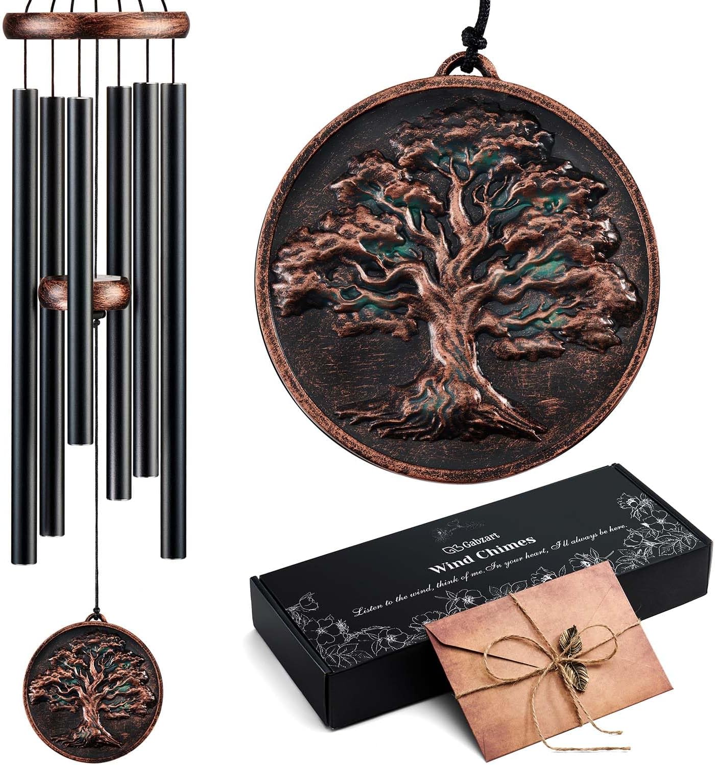 Wind Chimes for Outside, Tree of Life Deep Tone Vintage Wind Chime Outdoor Clearance, Sympathy/Memorial/Festivals/Birthday Gift for Mom Dad Grandma, Home Garden Decor (34" Tree of Life)