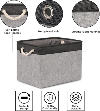 Bidtakay Fabric Storage Baskets with Handles [2-Pack] Large Canvas Organizer 16" X 11.8" X 11.8" Foldable Tall Baskets Rectangular Gift Basket Decorative Storage Bins for Closet, Home(Black&Grey)