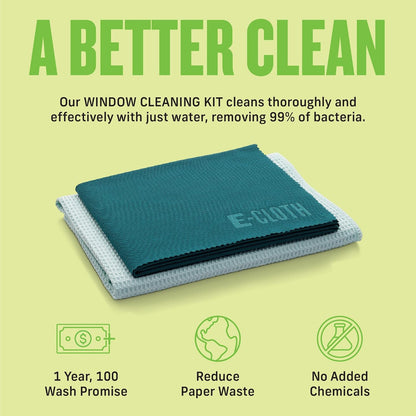 E-Cloth Microfiber Cleaning Cloth Glass Kit - Microfiber Towel Window Cleaning Kit - Microfiber Towels for Cars, Windows, Mirrors, & More - Winter Green