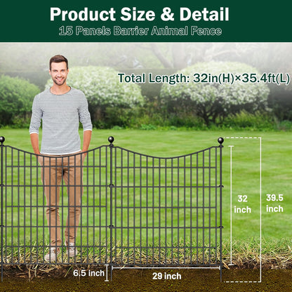 15 Panels No Dig Dog Fence Outdoor for Yard, 32 in(H) X 35.4 ft(L) Decorative Tall Garden Fence Animal Barrier, Rustproof Metal Wire Garden Edging and Borders, Temporary Fencing Stakes