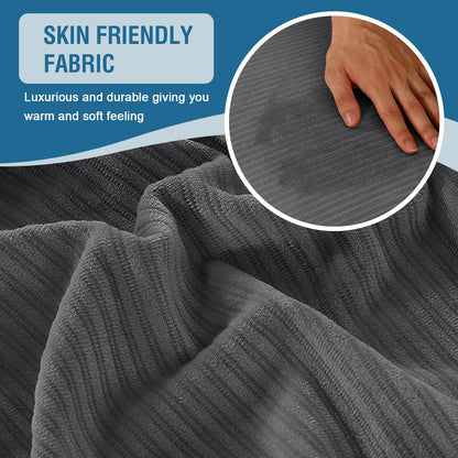 H.VERSAILTEX Velvet Stretch Couch Cushion Cover Plush Cushion Slipcover for Chair Loveseat Sofa Cushion Furniture Protector Seat Cushion Sofa Cover (3 Piece XL Sofa Cushion Covers, Grey Striped)