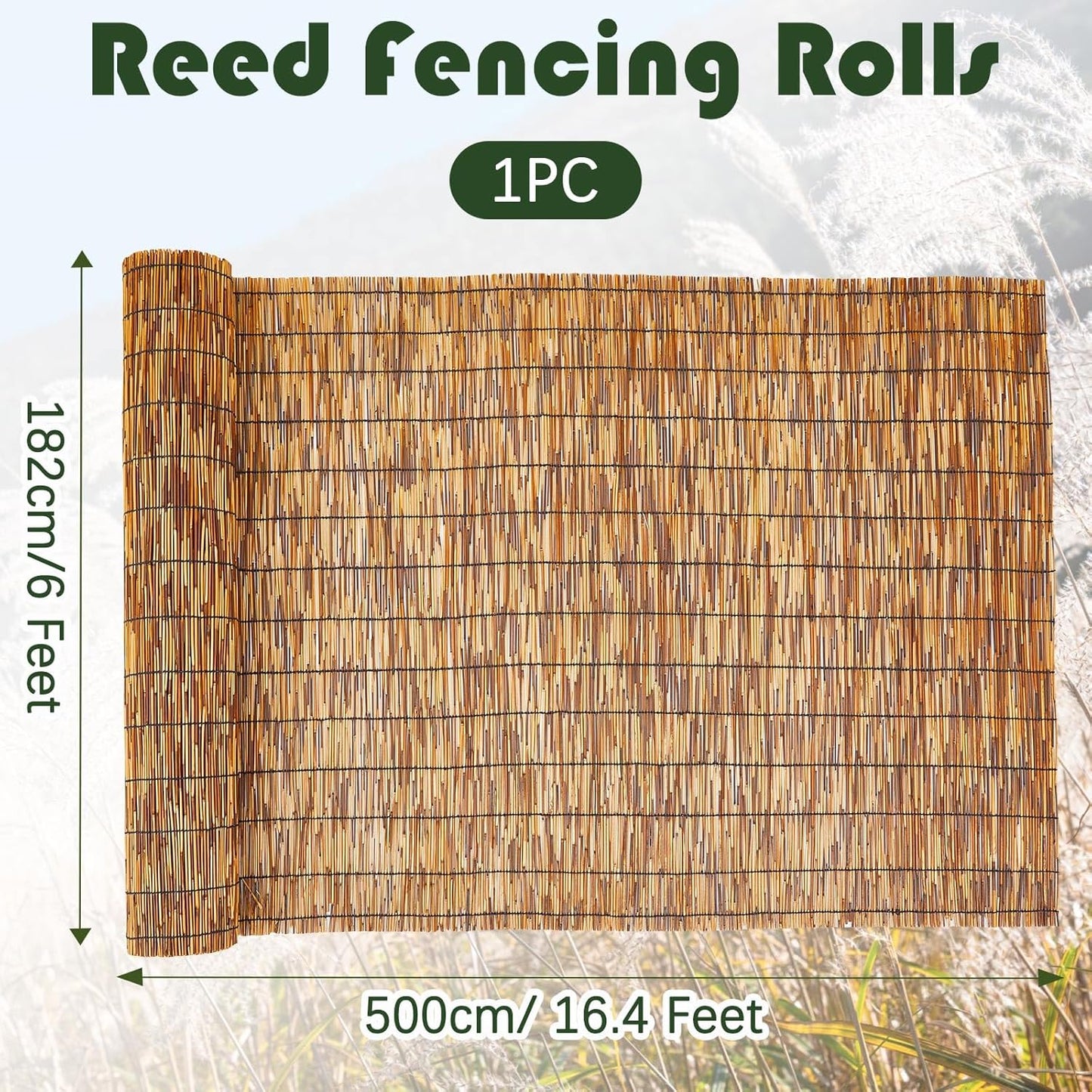 Barydat 1 Pcs 6 x 16.4 ft Bamboo Privacy Screen, Reed Fence Roller Patio Decorative Fences Reed Screen Curtain for Garden Backyard Patio Balconies