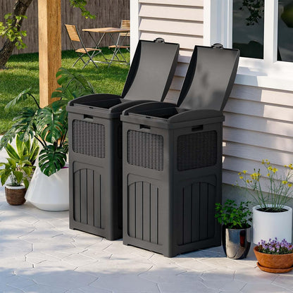 Patiowell 36 Gallon Outdoor Trash Can, Resin Outdoor Garbage Can with Lid for Patio, Backyard, Deck, Black (2 Pack