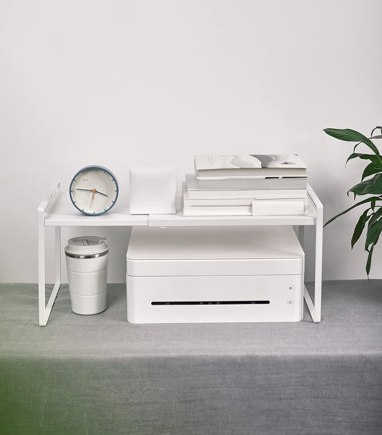 Nxconsu Expandable Cabinet Shelf Organizer Riser for Kitchen Pantry Cupboard Under Sink Countertop Home Storage Organization Rack Space Saver Freestanding Heavy Duty Nonslip Stackable White