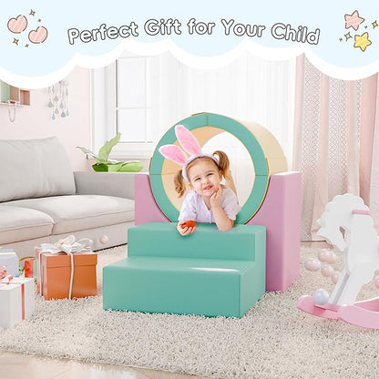 Tunnel/Ramps Foam Climber, Climb & Crawl Foam Activity Play Set for Toddlers and Kids, Safe Indoor Crawling Gym Equipment for,Infant,Baby Waterproof Easy to Clean (Pink)