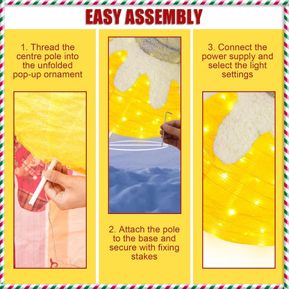 BRIGHTDECK Outdoor Christmas Ornaments, Lighted Pop-Up Outdoor Holiday Ball Decoration with 80 LED Lights, 8 Light Modes, Lighted Collapsible Holiday Decorations for Yard, Home (Yellow)