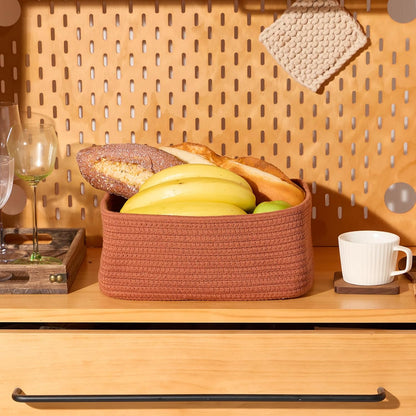 Small Storage Baskets for Organizing | Closet Organizer Bins | Shelf Toy Basket | Woven Rope Baskets | Cube Decorative Box | Shallow Basket | 11.5x7.5x4.7” | 3 Packs Oxide Red