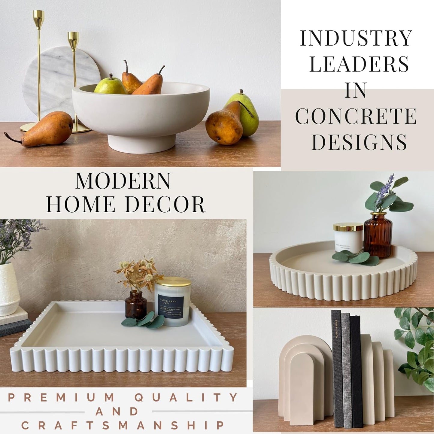 OAKOA Concrete Decorative Tray for Coffee Table Tray Decor - Ottoman Tray for Living Room - Bandejas Decorativas - Table Trays Decorative - Coffee Table Centerpiece