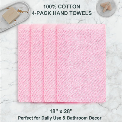 VOOVA & MOVAS Pink Bathroom Hand Towels Set of 4, Large 18" x 28" - 100% Cotton | Quick Dry | Light Weight | Thick | Soft | Absorption, Luxury Hand Towels for Showering, Bathroom Essentials Set